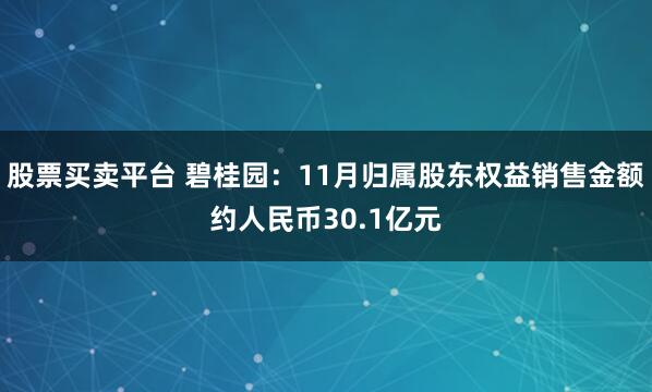 股票买卖平台 碧桂园：11月归属股东权益销售金额约人民币30.1亿元