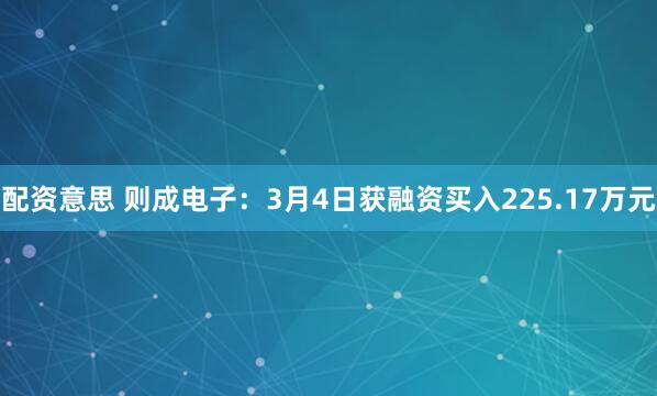 配资意思 则成电子：3月4日获融资买入225.17万元